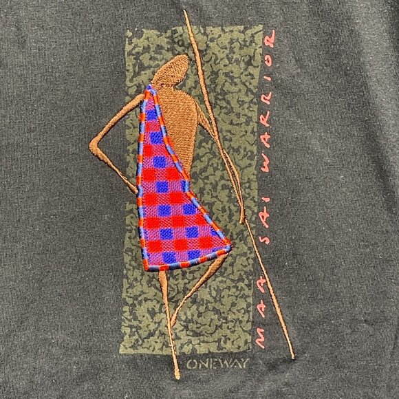 Maasai Warrior Graphic T-Shirt By Oneway  Black Cotton  Unisex S - Picture 2 of 6